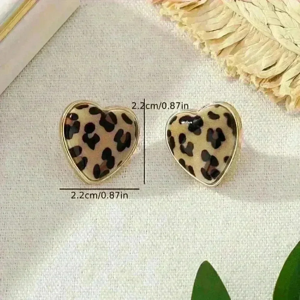 Leopard Pattern Love Heart Stud Earrings
